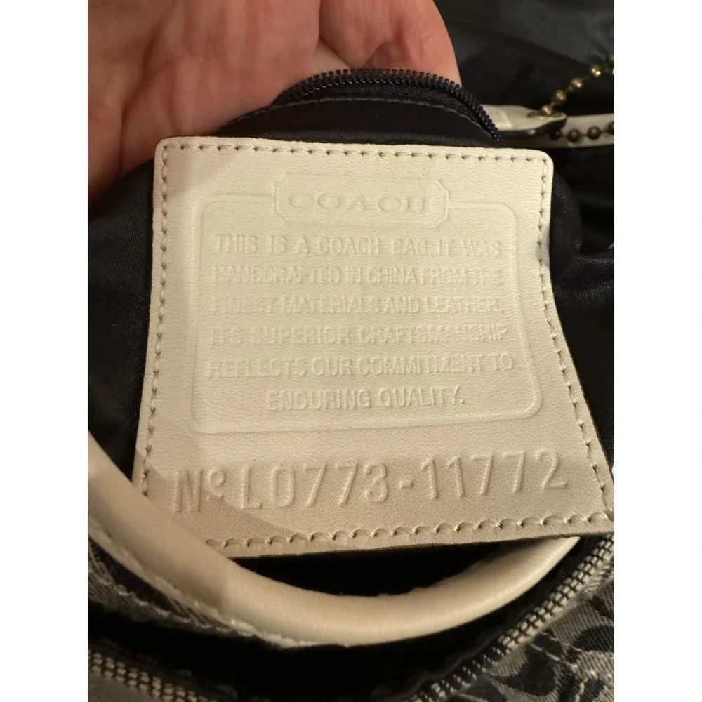 Vintage Coach Bleecker Denim Signature White Leather Trim Flap Bag Satchel 11772